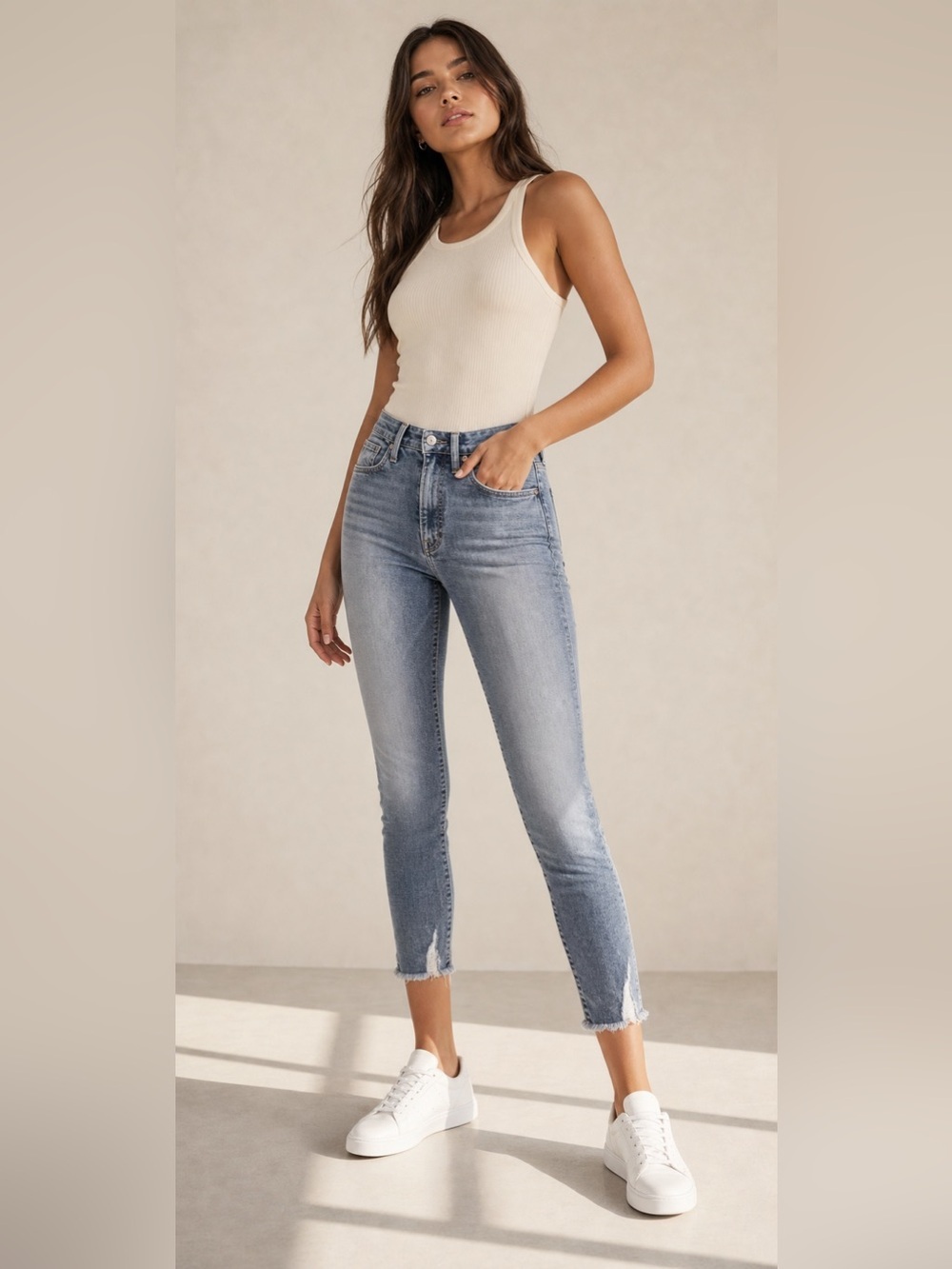 Good American Good Waist Cropped - Distressed Skinny Jeans Size 4 NWOT
